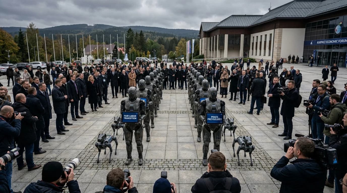 Protesta de 30 robots en Polonia reclama medidas ante el impacto laboral y social de la automatización acelerada